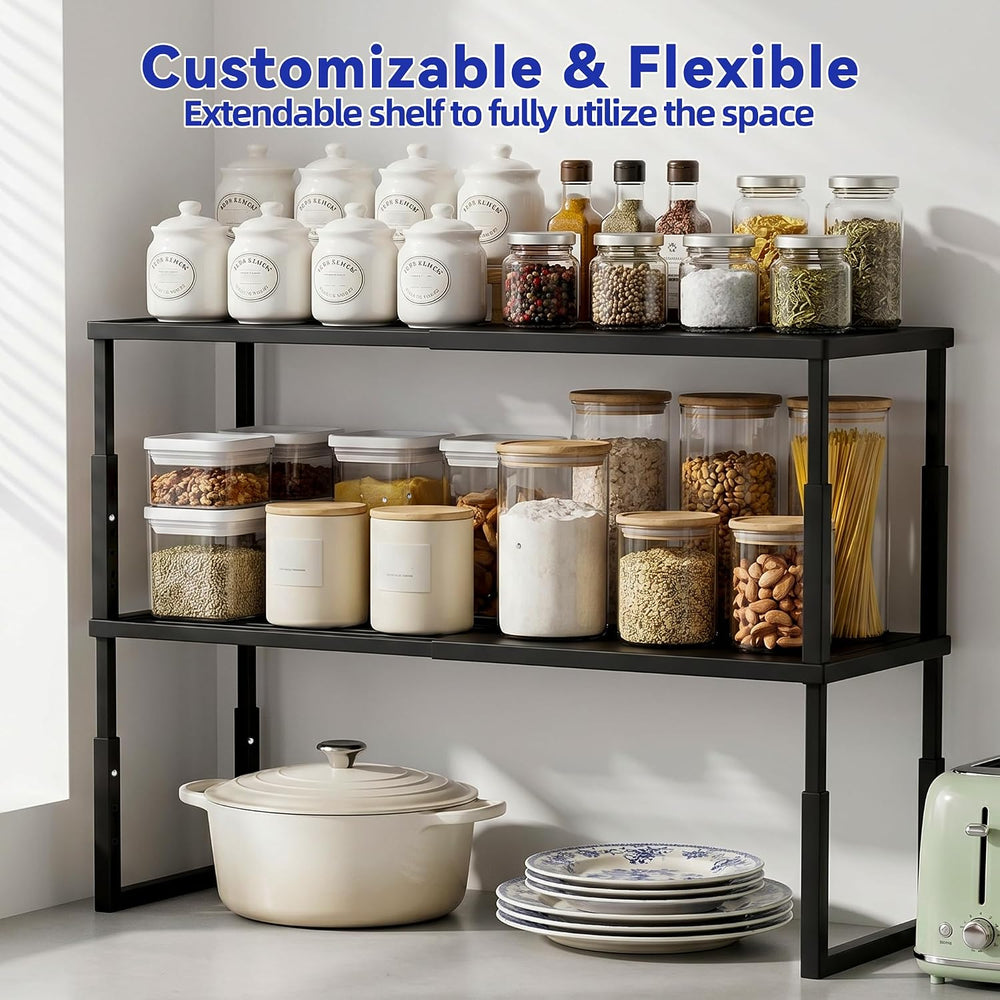 2 Packs Expandable Cabinet Shelf Organizer, Stackable Countertop Shelves