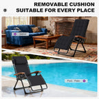 PURPLE LEAF Outdoor Reclining Chair Oversized Removable Cushion, Black | Extra-wide seat, Adjustable head pillow, UV protected textilene, Reclining backrest, Removable cushions, 120gsm peach skin