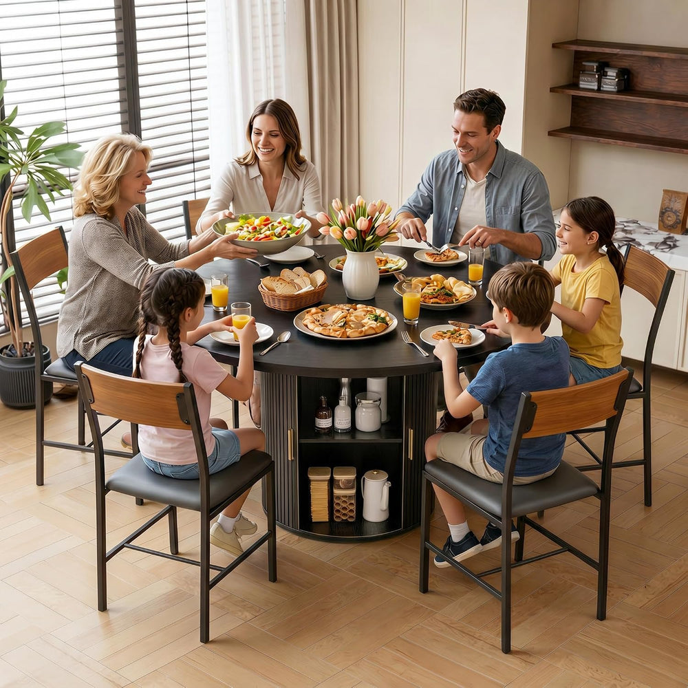 Pamapic Dining Table Set for 6, 47" Round Dining Table with Chairs, Stor...
