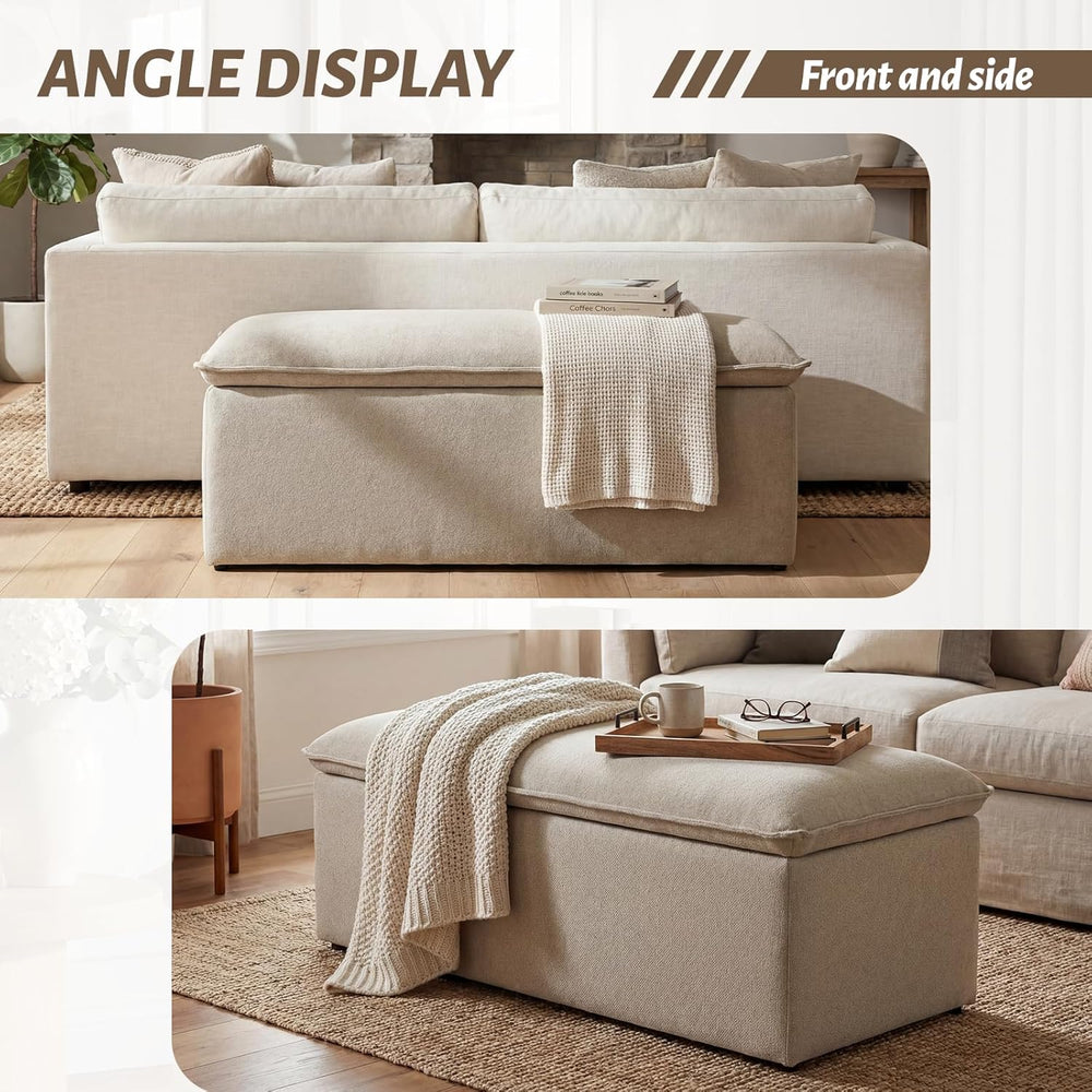 Ya-Home Modern Storage Bench, Upholstered Storage Ottoman Chenille Fabric wit...