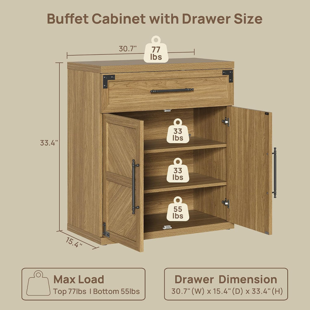 SICOTAS Buffet Cabinet with Drawer - Modern Sideboard Cabinet with Storage, W...