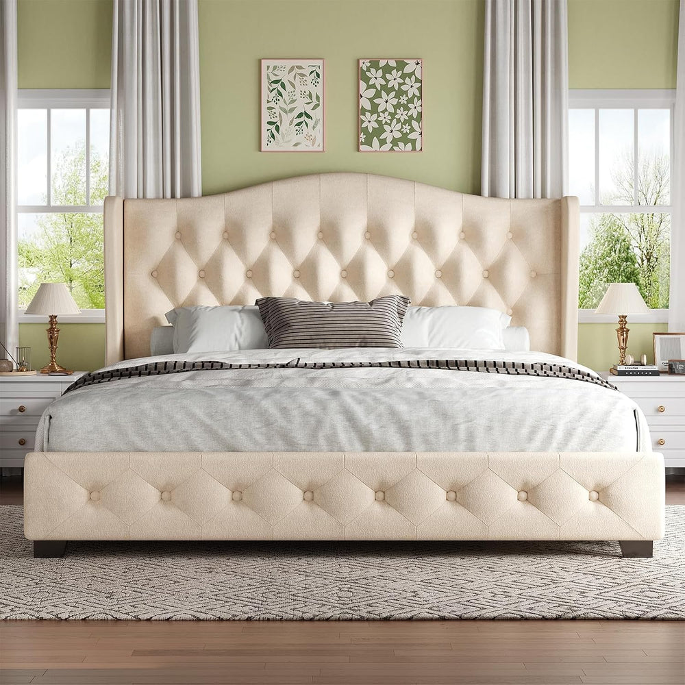 HOMBCK King Bed Frame with 49" Headboard, Velvet Upholstere King Size Be...