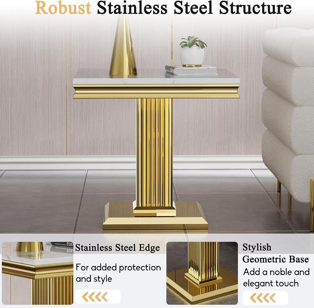 Luxury Marble Coffee Table Set of 2, Modern Coffee Table with Side End Table,...