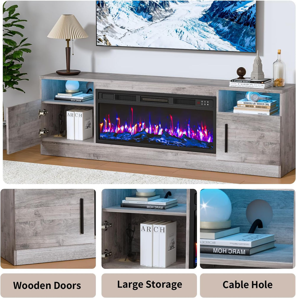 PRETZI Fireplace TV Stand with 36" Fireplace Up to 80" TVs for Livi...