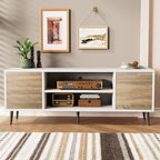 JUMMICO TV Stand for 65 Inch TV, Mid Century Modern TV Stand, Entertainment Center with Storage Cabinet and Open Shelves, TV Console Table Media Cabinet for Living Room, and Bedroom (Oak)