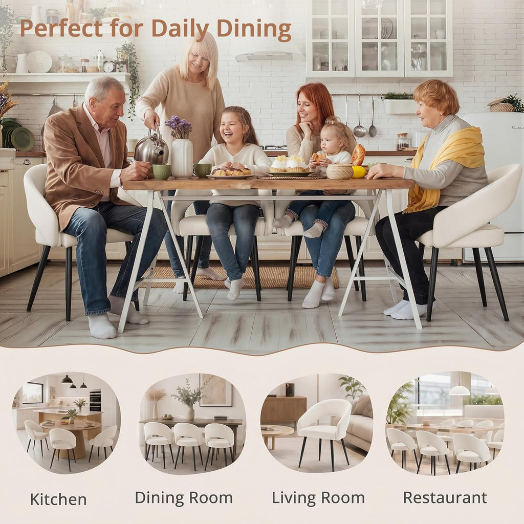 LUE BONA Modern Dining Chairs Set of 4, Upholstered Armrest Side Chairs for Kitchen & Dining Room, 18.5" Seat Height, Comfortable Curved Hollow Backrest, Black Metal Legs, Easy Assembly, Beige
