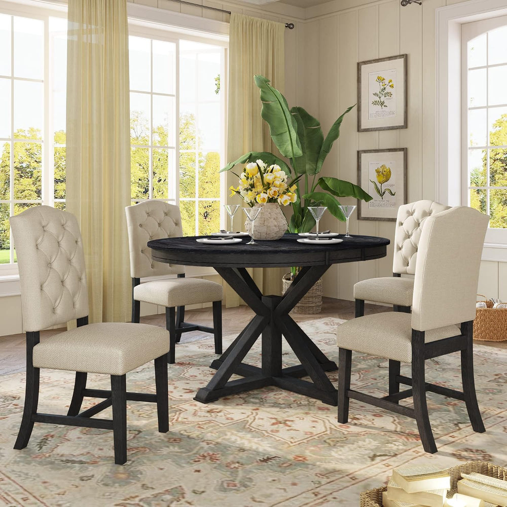 Bellemave Extendable Dining Table Set for 4, 5-Piece Round Table Set with 4 C...