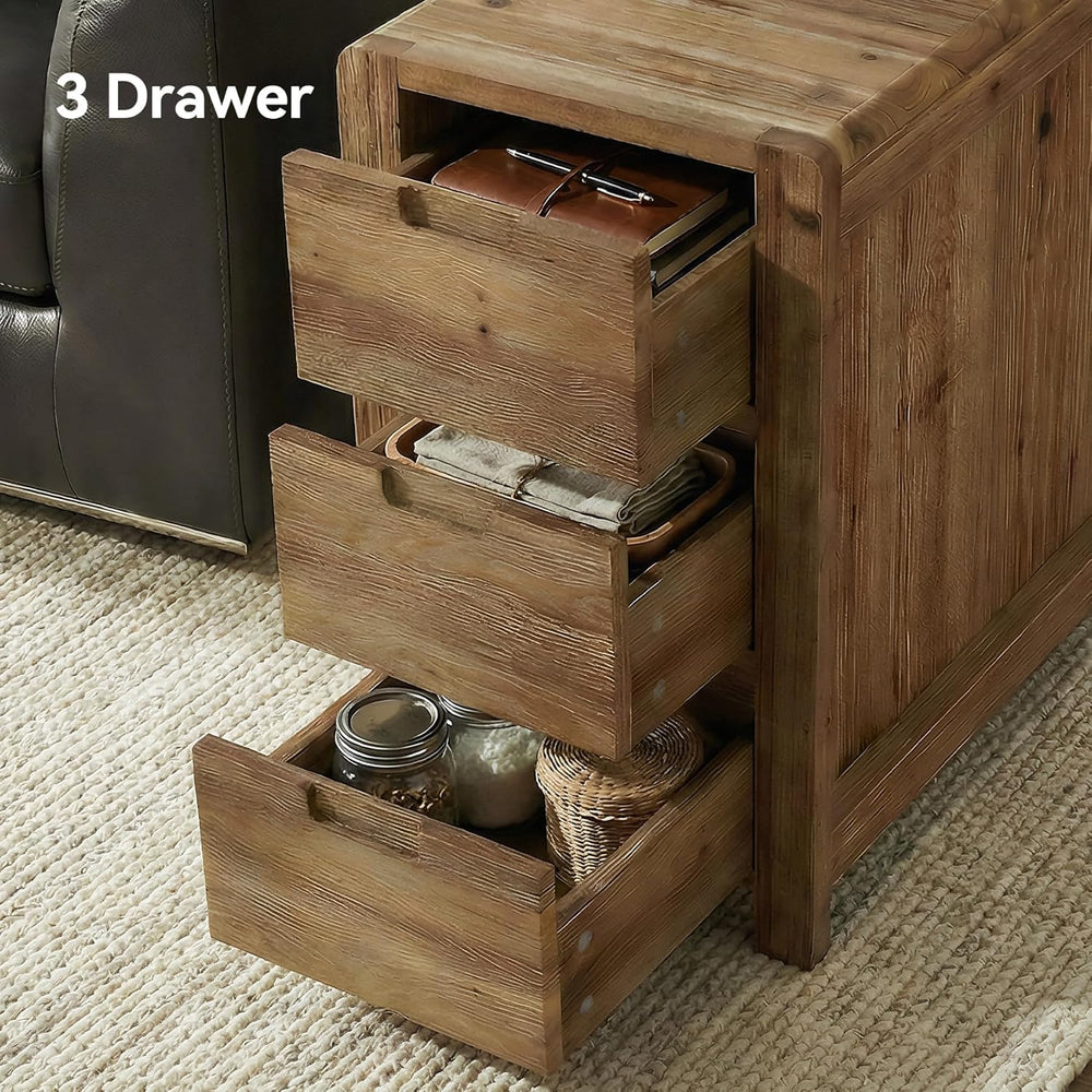 LITTLE TREE 3-Drawer Real Wood End Table, Narrow Side Table with Storage Draw...