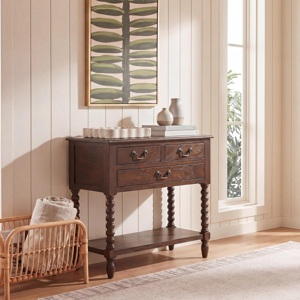 SAFAVIEH Furniture - Athena 3-Drawer Console Table - Dark Chocolate - Solid W...