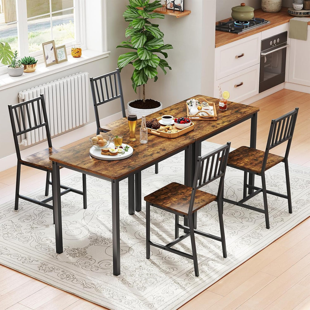 Rovibek 3 Piece Dining Table Set for 2 with Steel Frame & Adjustable Feet, Small Kitchen Table with 2 Chairs, Modern Breakfast Nook Dinette for Small Space, Industrial Farmhouse Brown