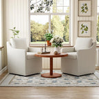 Upholstered Dining Chairs,Modern Rolling Linen Dining Chairs with Casters,Swivel Armchair with Storage for Reading Room,Kitchen,Dining Room(Cream)