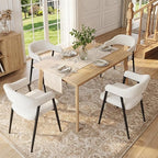 HNY Modern Dining Room Arm Chairs Set of 4, Faux Sherpa Boucle Upholstered Barrel Dining Chairs with Arms Mid-Century White Accent Chair with Metal Legs, Open-Back Kitchen Side Chair for Living Room