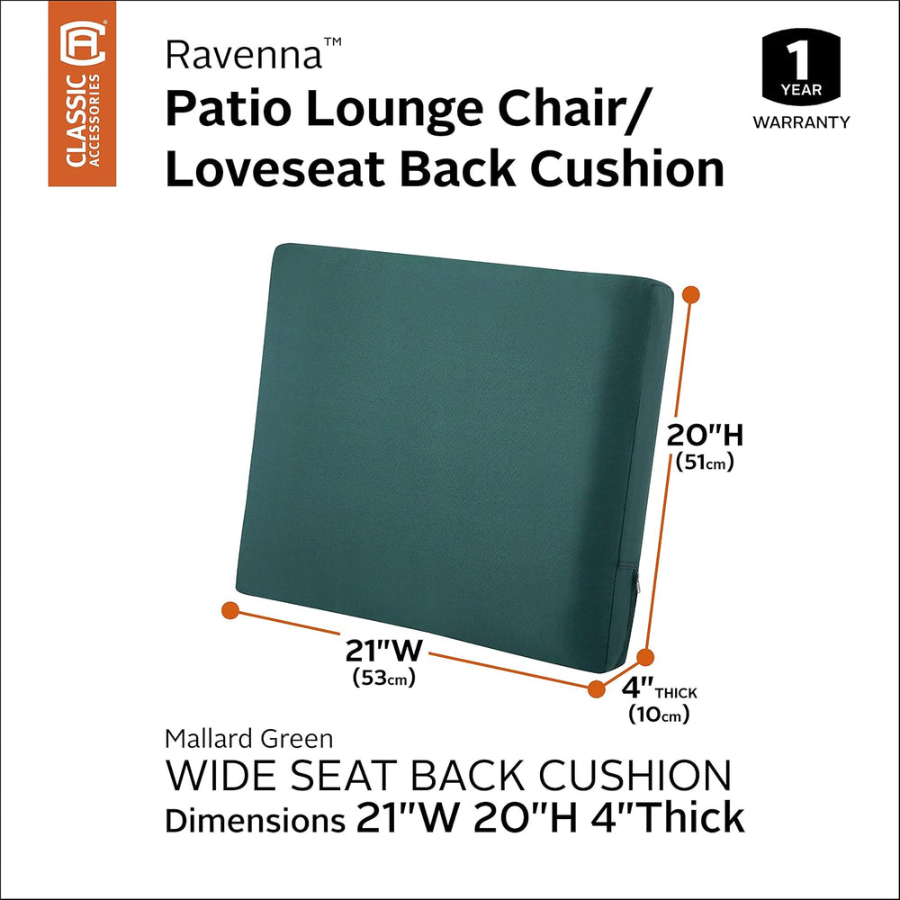 Classic Accessories Ravenna Water-Resistant 21 x 20 x 4 Inch Patio Back Cushi...