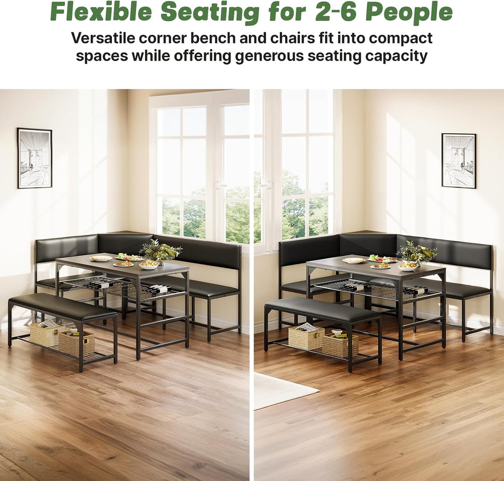 Concho Corner Dining Table Set with Soft Seat, Warm Grey | Breakfast Nook, L ...