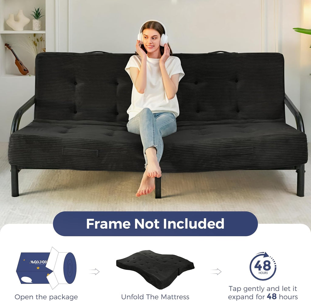 MAXYOYO 8" Thick Folding Mattress with Handles, Tufted Floor Sofa Bed (Frame Not Included), Foldable Couch Bed Versatile Floor Mattress for Sleeping, Living Room & Guest Room, Black