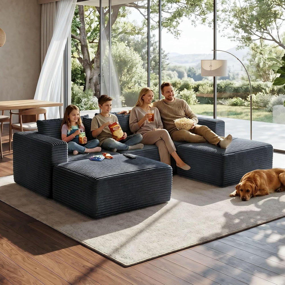 110" Modular Sectional Sofa with 2 Ottomans, U Shaped Cloud Couch for Li...