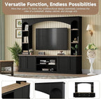 Merax Elegant Arched Entertainment Center Wall Unit with Bookshelf, Minimalism TV Stand for Televisions up to 70", Mid-Century Media Console with Adjustable Shelves for Living Room, Black