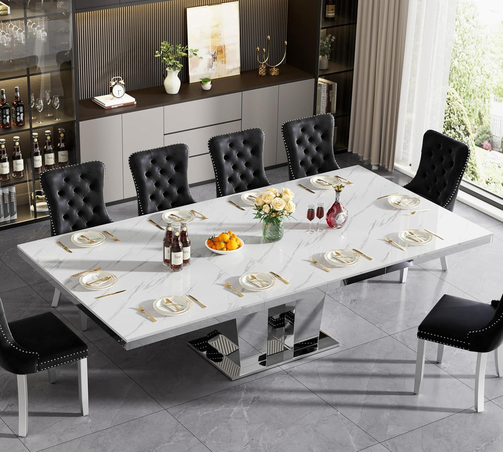 94.5“ Rectangular Dining Table for 6 8 10, Modern White Extendable Kitchen Ta...