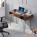 VECELO 39.3" Home Office Work Table with Drawers,Computer Desk with Hairpin Leg for Writing/Study,Classic Brown