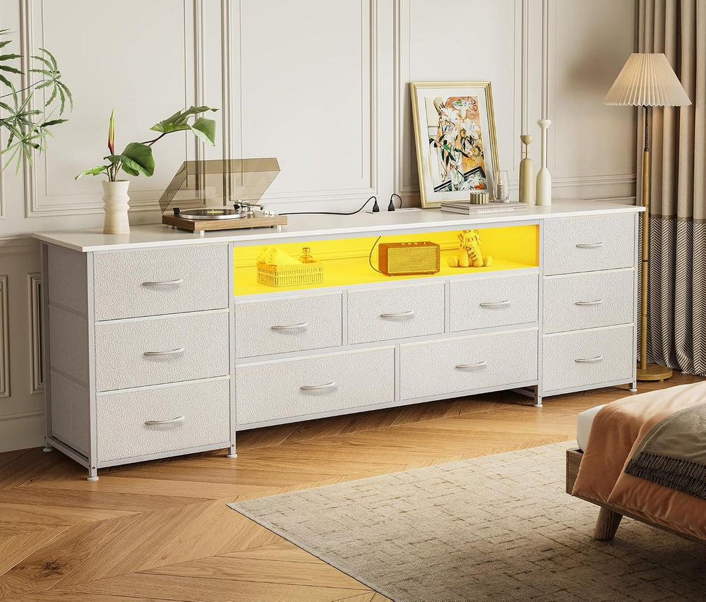 Huuger 70 Inch TV Stand for 75, 80 Inch TV, 11 Drawer Long Dresser with Power...
