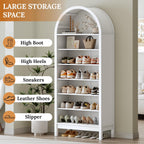 70" Tall Arched Shoe Cabinet, 7-Tier Shoe Rack with 3 Adjustable Shelves, Large Freestanding Shoe Organizer for Entryway, Closet, Hallway, Living Room (Arctic White)