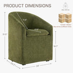 Upholstered Dining Chairs with Casters, Washable Cover Modern Dining Room Chairs with Barrel Backrest & Dual Armrest for Kitchen, Living Room, Bedroom, Green Fabric, 4PCS