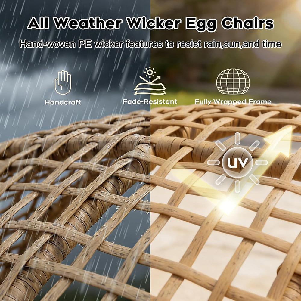 Double Egg Chair Outdoor Indoor 2 Person Wicker Egg Lounge Chair with Foldabl...