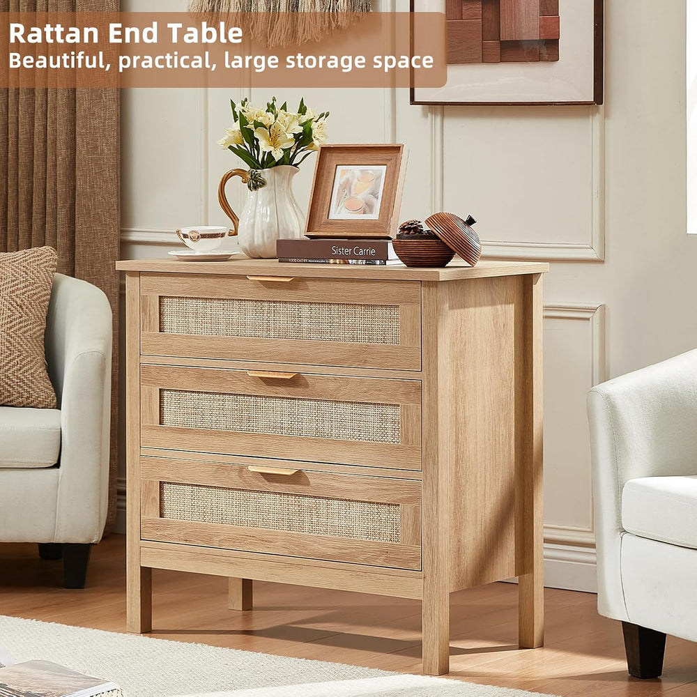 LEYAOYAO 31.5" Wide Rattan Nightstands Set of 2, Large Boho Night Stand ...