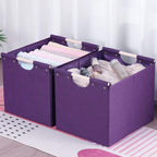 HOONEX Large Collapsible Storage Bins, Linen Fabric, Pack of 2, Storage Baskets with Wooden Carry Handles and Sturdy Heavy Cardboard, for Home, Office, Car, Nursery, Dark Purple