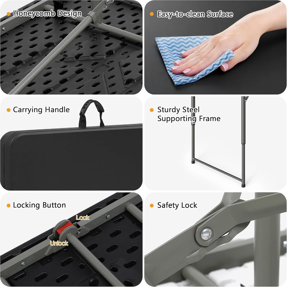 SKONYON 4 Foot Folding Table Heavy Duty Portable Fold-in-Half Plastic Utility...