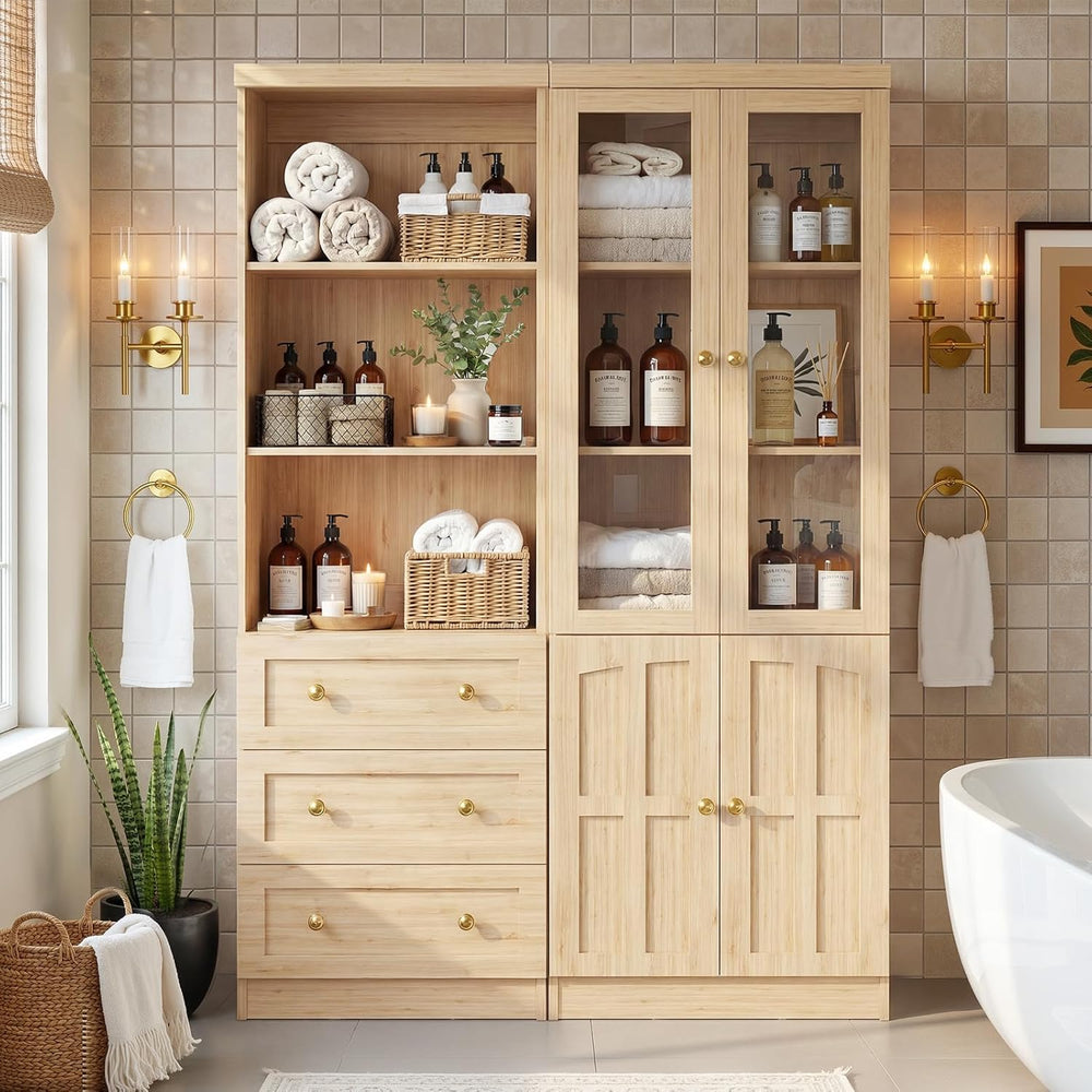 Cyclysio Farmhouse Kitchen Pantry Cabinets - 80" Tall Wood Kitchen Stora...
