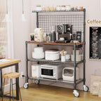 Leteuke Bakers Rack with Power Outlet & Storage, 36 Inch Microwave Stand Kitchen Cart, 4-Tier Metal Kitchen Shelves Cart with Wheels & 20 S-Hooks for Kitchen, NSF Certified, 63 x 18 x 36 Inch-Black