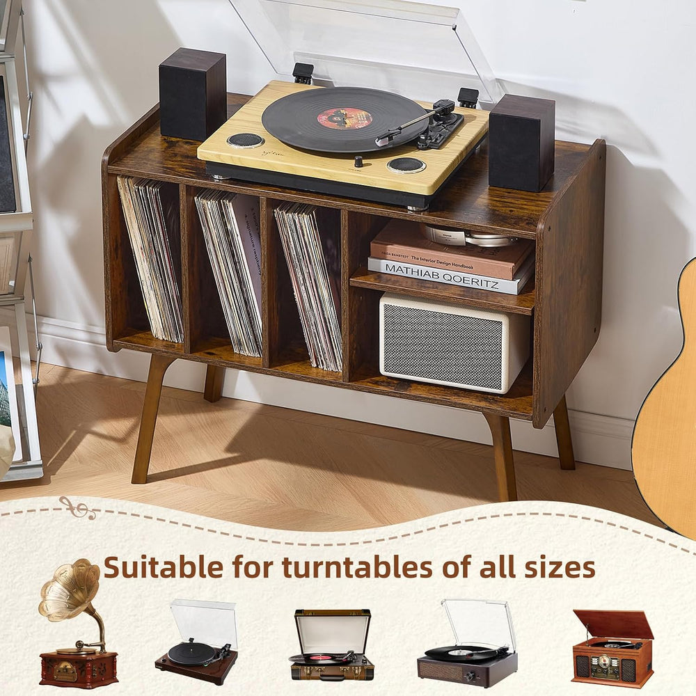 Lerliuo Record Player Stand with 4 Cabinet Holds Up to 220 Albums,Brown | Lar...