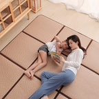 MYOYAY Large Japanese Tatami Mat 71x 71in Large Summer Breathable Sleeping Mat Foldable Rattan Floor Mat Non-Slip Memory Foam Stitching Carpet Crawling Mats Living Room Bedroom Playroom Yoga