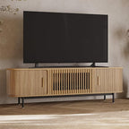 POVISON Fully-Assembled Mid Century Modern TV Stand for 70 inch TV, Sliding Door Entertainment Center with Storage, Wood TV Console, Media Console for Living Room Bedroom(Oak, 70.87")