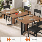 Itaar 5-Piece Dining Table Set for 4-6 People, 63" Extendable Kitchen Table and 4 Cushion Chairs, Dining Room Table with MDF Board & Metal Frame for Small Space, Easy Clean, Brown