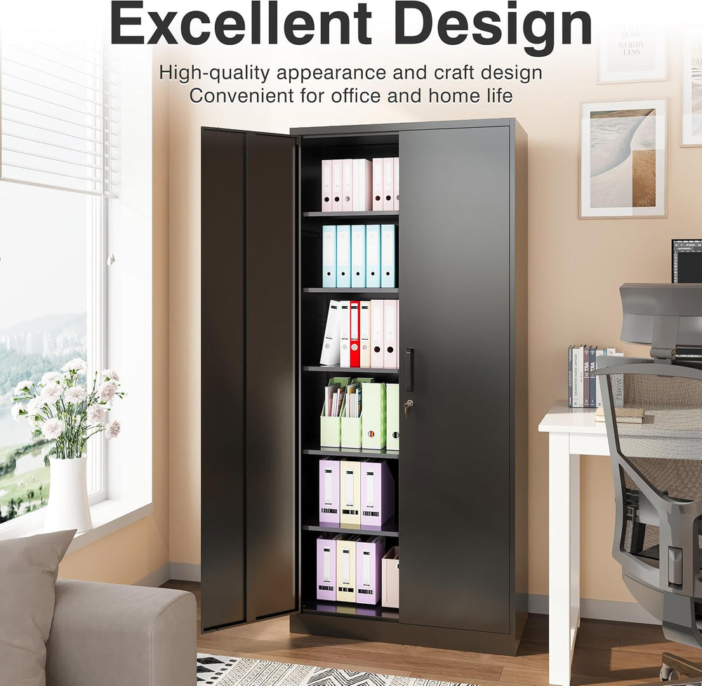 SISESOL Wide & Deep Metal Storage Cabinet with 2 Doors and 5 Adjustable S...