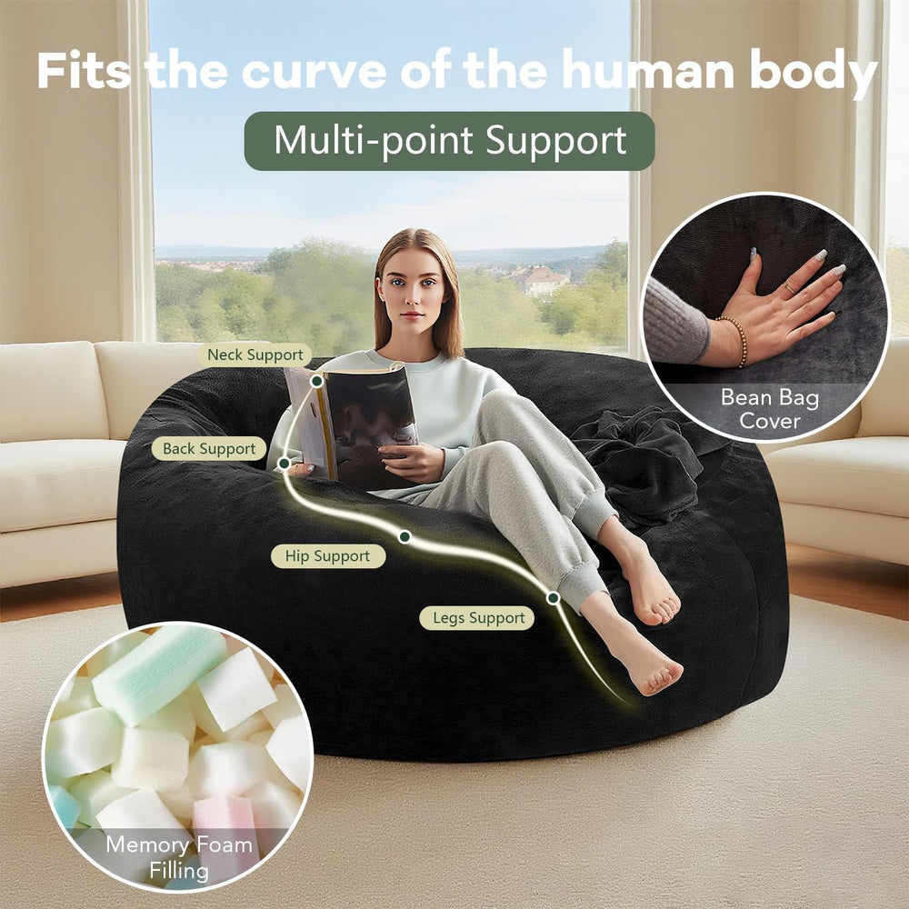 4FT,Big Bean Bag Chairs for Adults,Bean Bag with Filler Included,Memory Foam ...