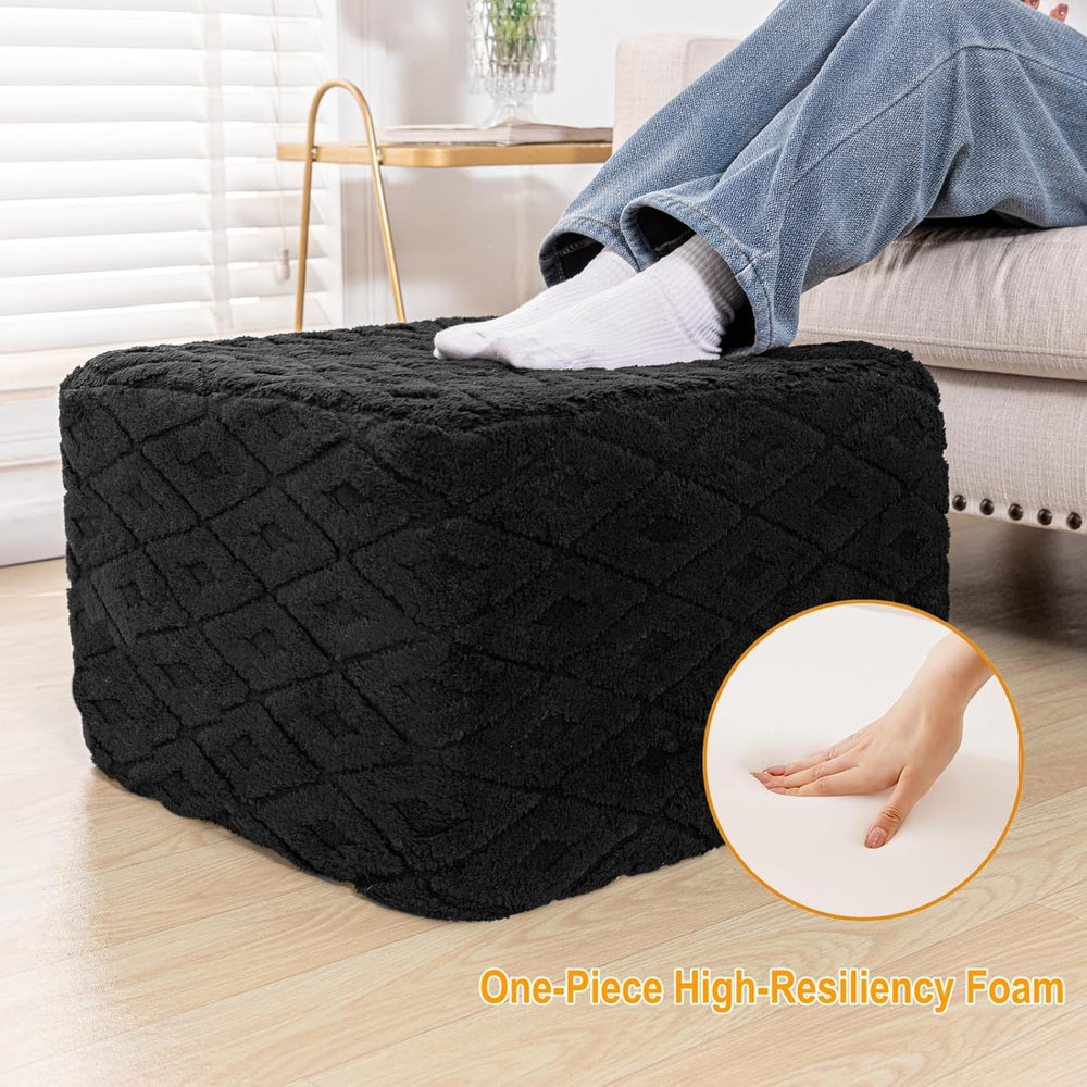Fluffy Square Ottoman Pouf with All-in-One Foam Filling 20 x 14 Inches Furry ...