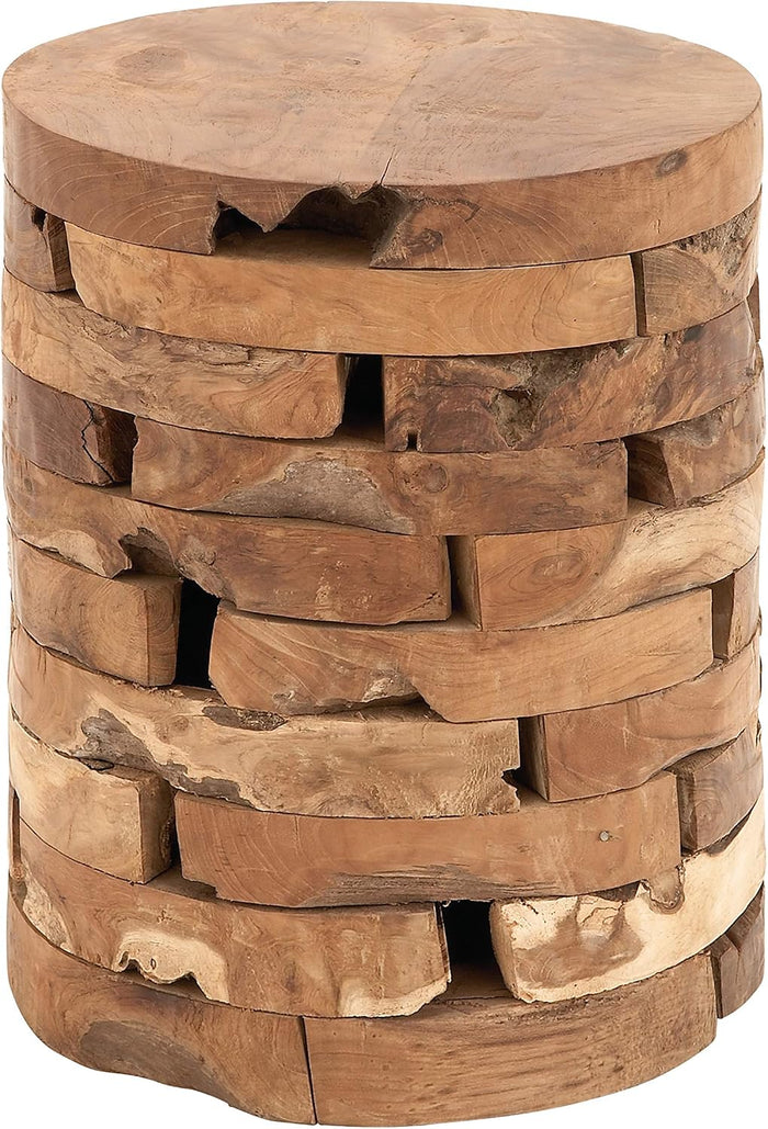 Deco 79 Teak Wood Handmade Side End Accent Table Live Edge End Table with Brick Inspired Design, Side Table 14" x 14" x 18", Light Brown