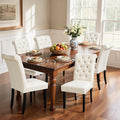 CHUN YI Dining Chairs Set of 6, Button Tufted Upholstered Fabric Dining Room Chairs with Solid Wood Legs and Curved Back, Parsons Side Chairs for Kitchen, Ivory White