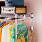 IZEUK 3-Tier Heavy Duty Rolling Garment Rack, Chrome Metal Freestanding Closet Wardrobe Rack with Double Rods and Side Hooks, 15.7" D x 45.3" W x 79.6" H