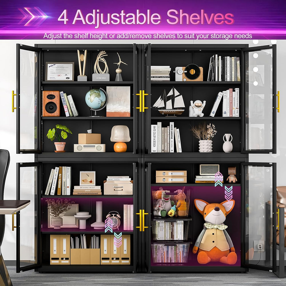 34" Display Cabinet with Glass Doors, 4-Tier Curio Cabinet with Many Col...