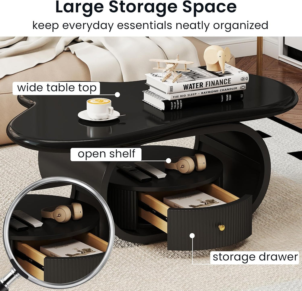 Irregular Cloud Coffee Table with Storage Drawer, Modern Center Tables
