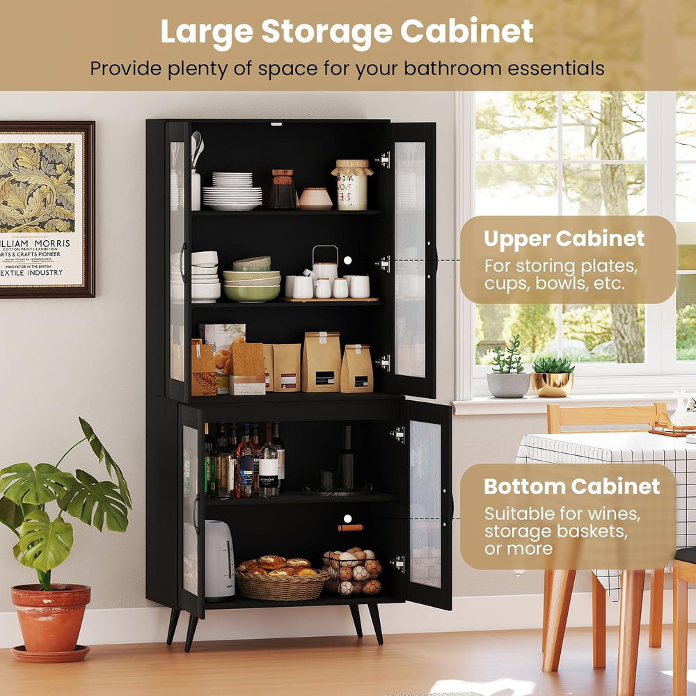 LOKO Kitchen Pantry Cabinet, Freestanding Storage Cupboard with Translucent F...