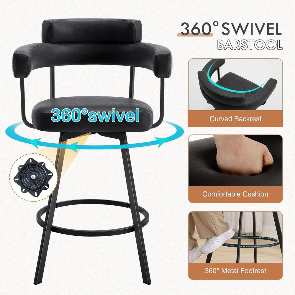 Swivel Counter Height Stools Set of 2, 26‘’ Kitchen Bar Stools with Arm Rest,...