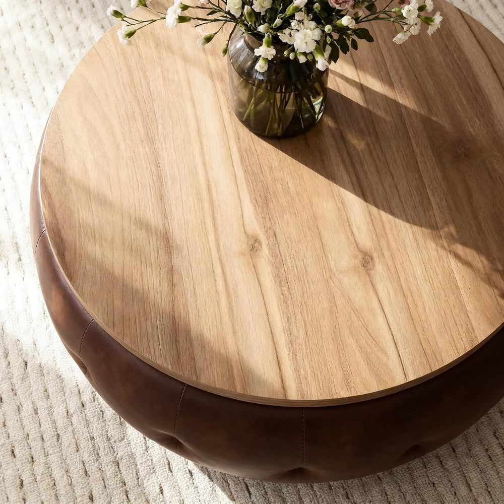 YDcosyfy 25 Inches Large Round Storage Ottoman, Modern Upholstered Ottoman Co...