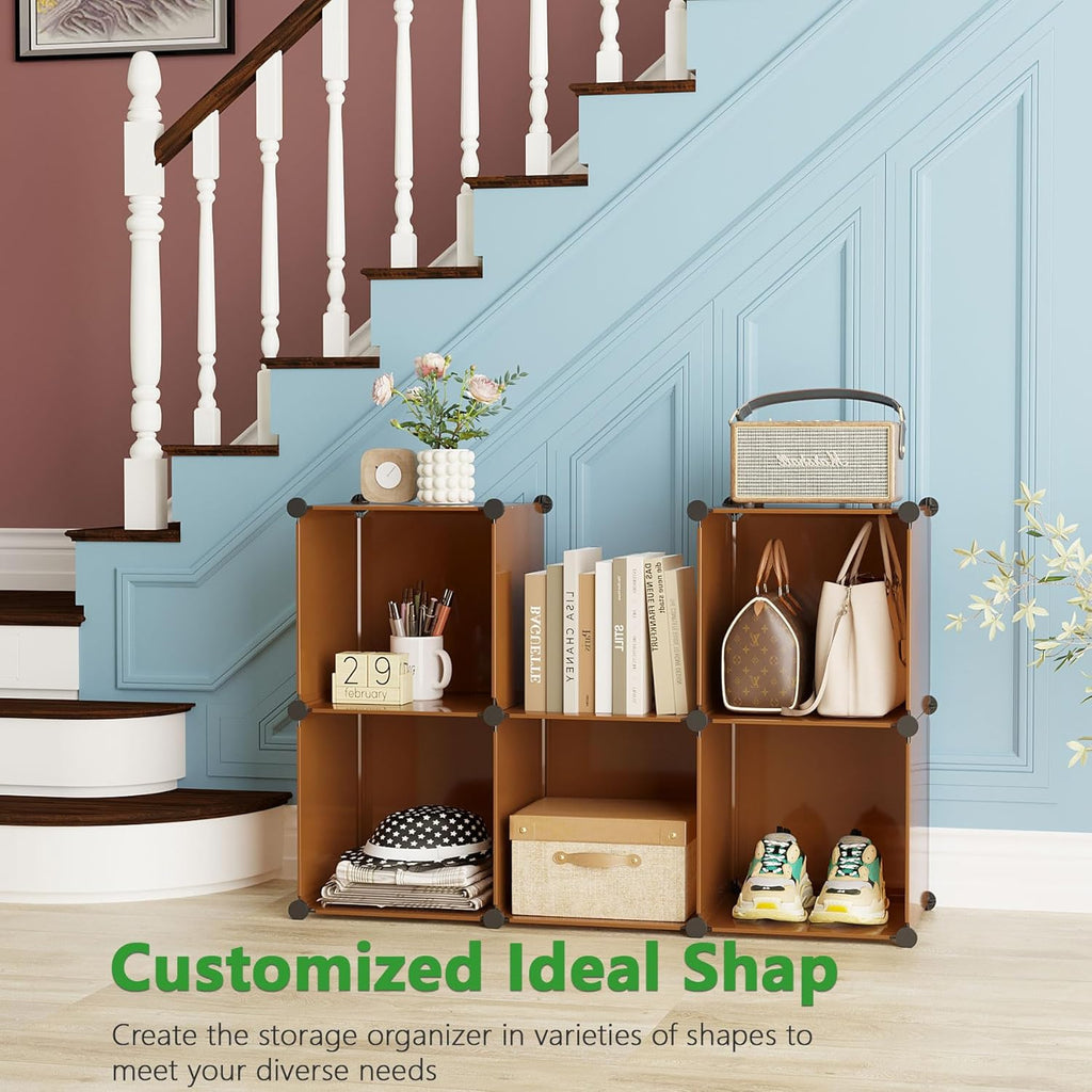 C&AHOME Cube Storage Organizer, 6-Cube Shelves Units, Closet Cabinet, DIY Plastic Modular Book Shelf, Ideal for Bedroom, Living Room, Office, 36.6" L x 12.4" W x 36.6" H Cocoa UPCS06C