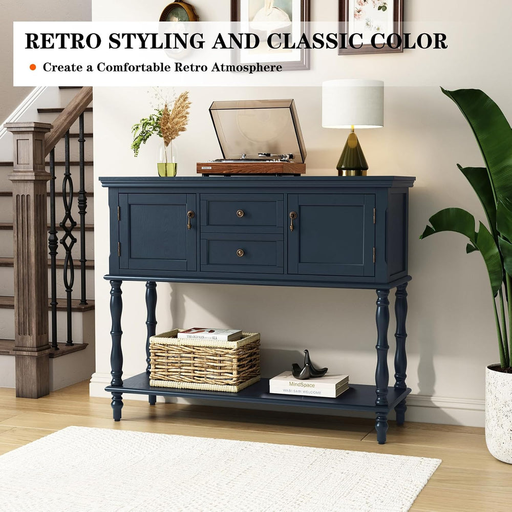 ARTPOWER Console Table with 2 Drawers, Retro Entryway Table with 2 Door | Sol...