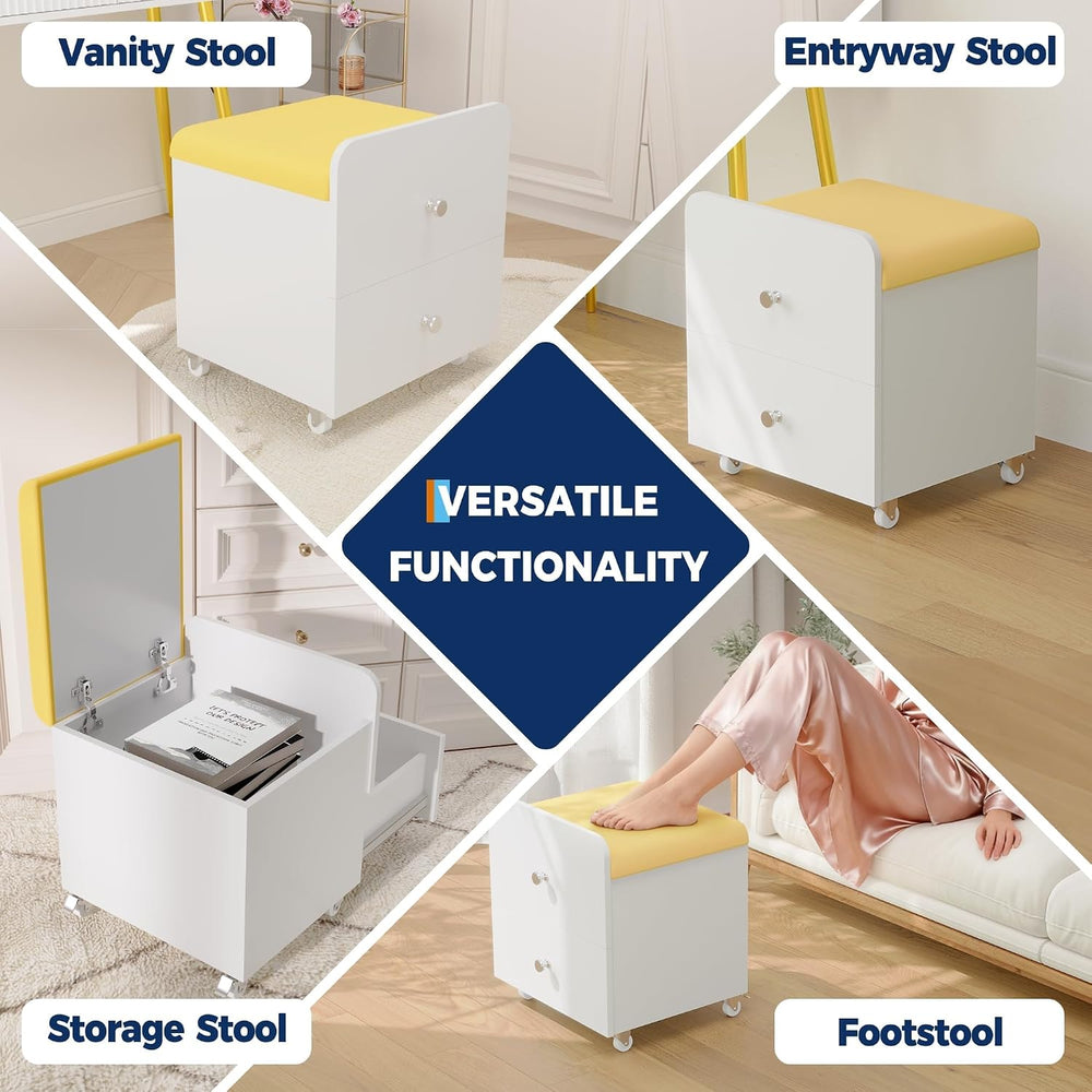 Garvee Vanity Stool Chair with Storage, 17.32" l x 15.16" w x 17.32...